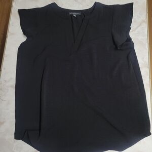 Adrianna Papell Black Blouse | Cap Sleeve Split Neck Top | Classic Workwear